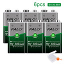 PALO 6F22 9V Ni-MH Rechargeable Battery 9 V 300mAh Batteries 9 voltage low self-discharged 9 volt battery with Smart Charger