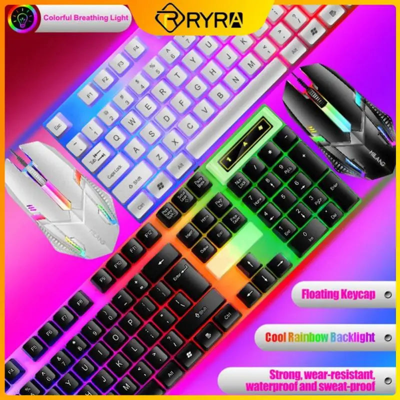 RYRA PT6  Wireless Mechanical USB Wired Keyboard Mouse Set With Rainbow LED Backlight Gaming Keyboard Gaming Mouse For Laptop PC