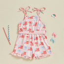 Independence Day Baby Girl Outfit Red White Blue American Flag Romper with Bow Belt 4th of July Sleeveless Jumpsuit Set for