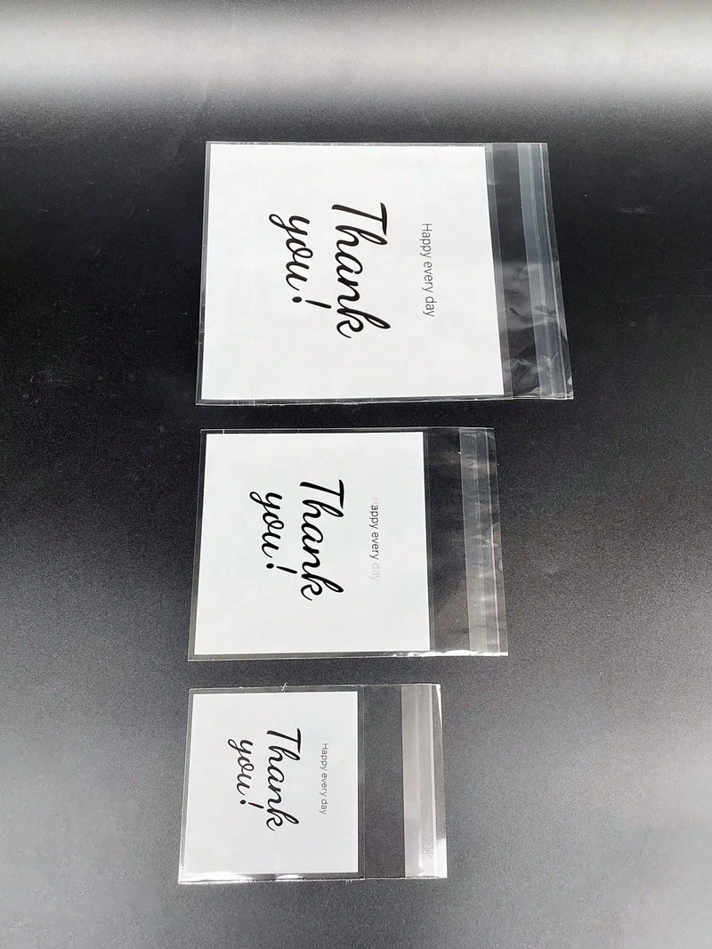 100pcs 3 Sizes Thank You Printed OPP Self-sealing Bags, Small Gift Bags For Gift And Party Decoration