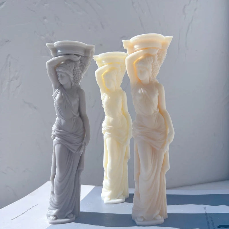 Caryatid Statue Candle Mold Greek Roman Goddess Bust Silicone Molds Greek Art Woman Sculpture Wax Tool