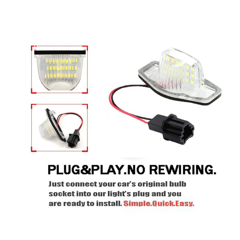 2pcs LED License Plate Lights Assembly for Honda Crv Fit Odyssey Jazz Hrv Frv CR-V Stream 12V SMD Number Lamp Xenon White 6000k