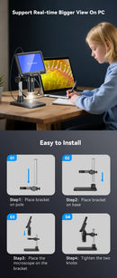7inch Digital Microscope 1200X Magnification for Coin PCB Circuit Repair 16MP HD Soldering Microscope with Lights, PC View