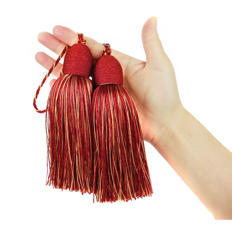 2Pcs Hanging Rope Tassels Sewing Bang Silk Fringe Trim Key Tassel for DIY Curtain Accessories Home Decoration Fringe Bag Gift