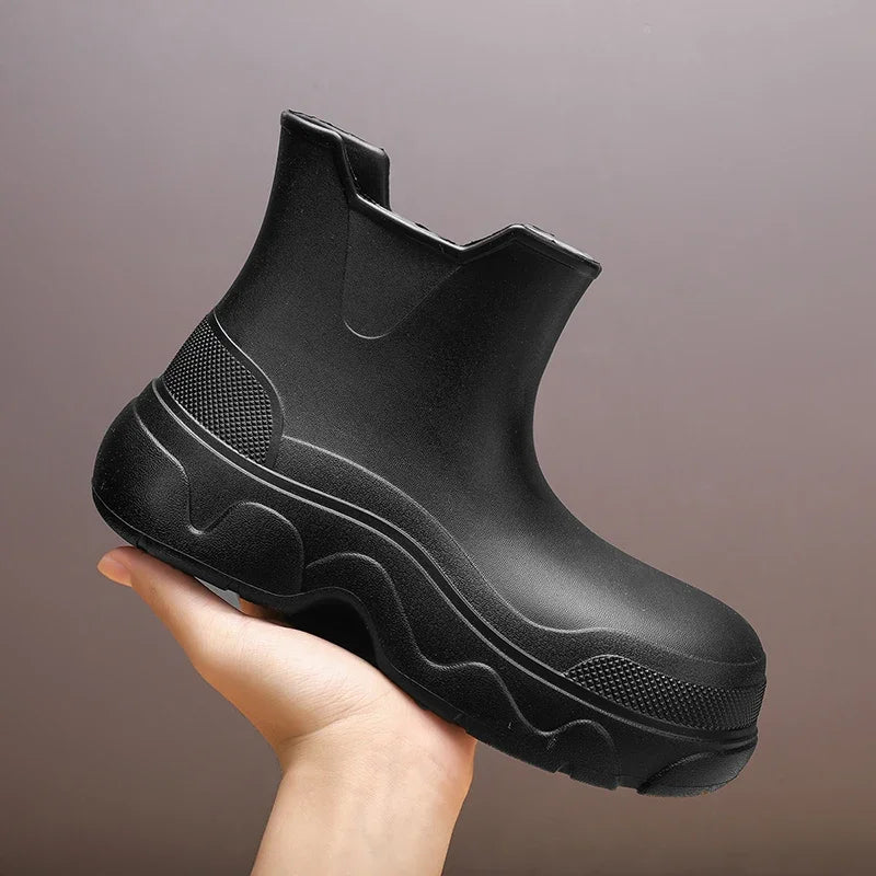 Rain Shoes Women's Waterproof, Non-slip Mid-welly Boots Thick Soles Increase Wear and Deodorant Water Shoes