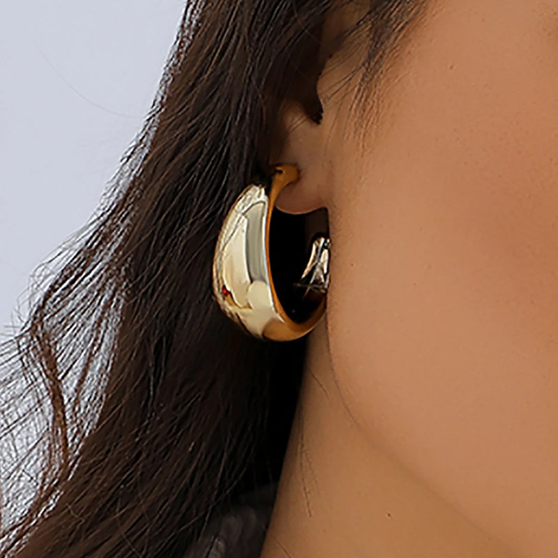 Salircon Punk Trend C-shaped Hoop Earrings Exaggerate Ultra Thick Metal Earrings Fashion Party Women's Summer Aesthetics Jewelry