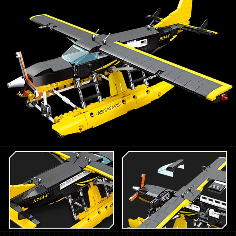 58007 738Pcs Bricks Cessna 208 City Cargo Water Plane WW2 Military High-Tech Plane Technical Model Building Blocks/Toy For Boys