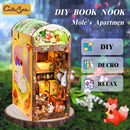 CUTEBEE DIY Book Nook Miniature Dollhouse Booknook with Touch Light Dust Cover Bookshelf Insert for Decor Gifts Mole's Apartment