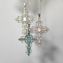 Gothic Big Zircon Cross Necklace Unisex Y2K Irregular Goth Large Cross Pendant Necklaces  for Men Women Couple Necklace Jewelry