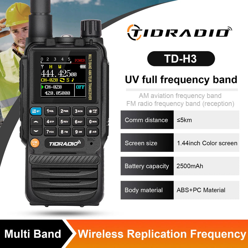 TIDRADIO H3 Walkie Talkie Two Way Radio Phone APP Wireless Programming Dual PTT Air Band Long Range Radio USB-C Programming