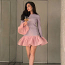 TARUXY Gestricktes Minikleid Damen Langarmkleid Ausgestellte Ärmel Spleiß Herbst Winter Kleid A-Linie Süßes Bodycon Damenbekleidung