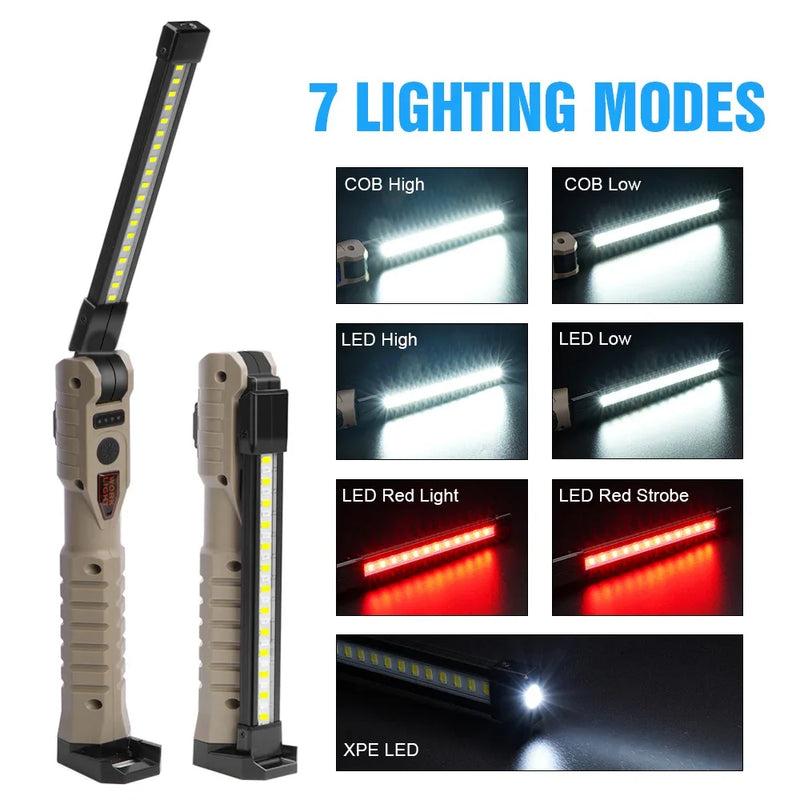Folding COB XPE LED Work Light Handheld Flashlight with Built-in Battery Lamp Torch Emergency Car Inspection Lamp Red SOS Strobe