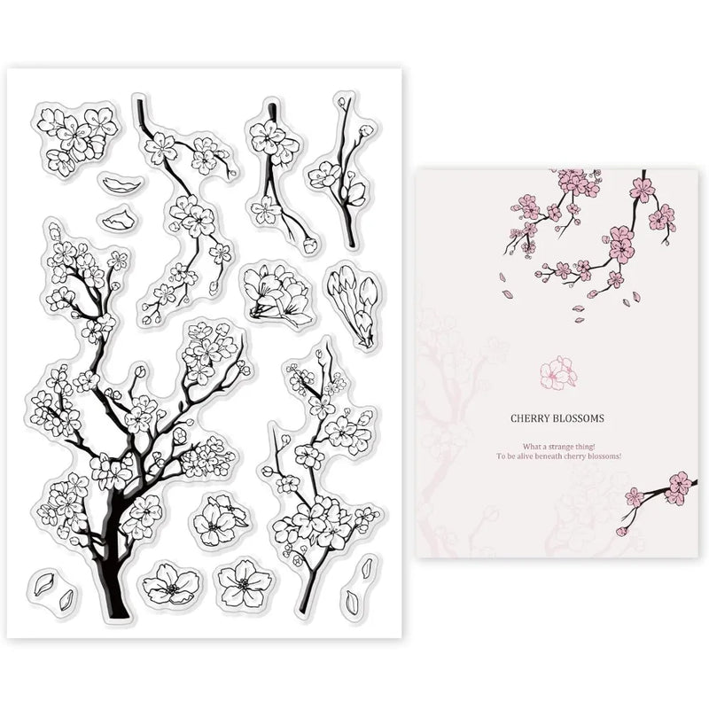 1Sheet Spring Cherry Blossom Season Clear Stamps for DIY Scrapbooking Flowers Silicone Clear Stamp Seals for Cards Making Photo