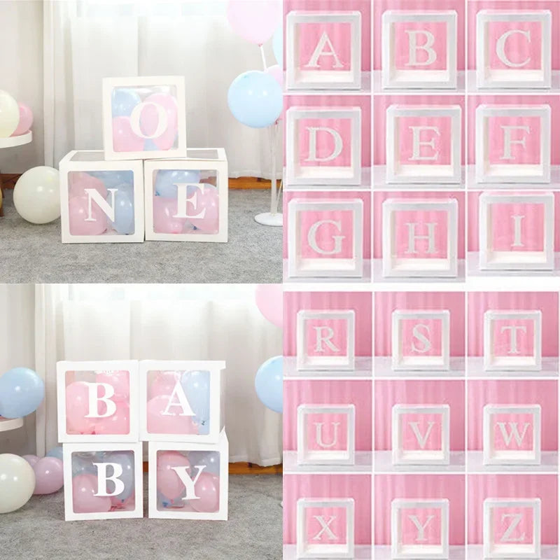 Transparent Letter 25/27cm Baby Shower Box Birthday Wedding 1st Birthday Party Decorations Custom Cube Balloon with Letter Box