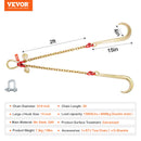 SucceBuy G80 V Towing Bridle Chain Towing with 15" J & Grab Hooks Transport Tow Chain Bridle for Flatbed Truck Wrecker Recovery