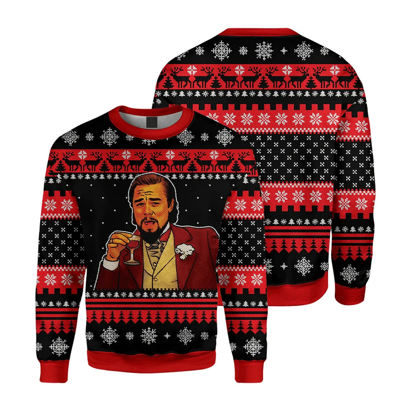 Autumn And Winter Clothing Laughing Leo DiCaprio Meme Ugly Christmas Sweater Gift Santa Clau Pullover Men 2024 3D Sweatshirt Top