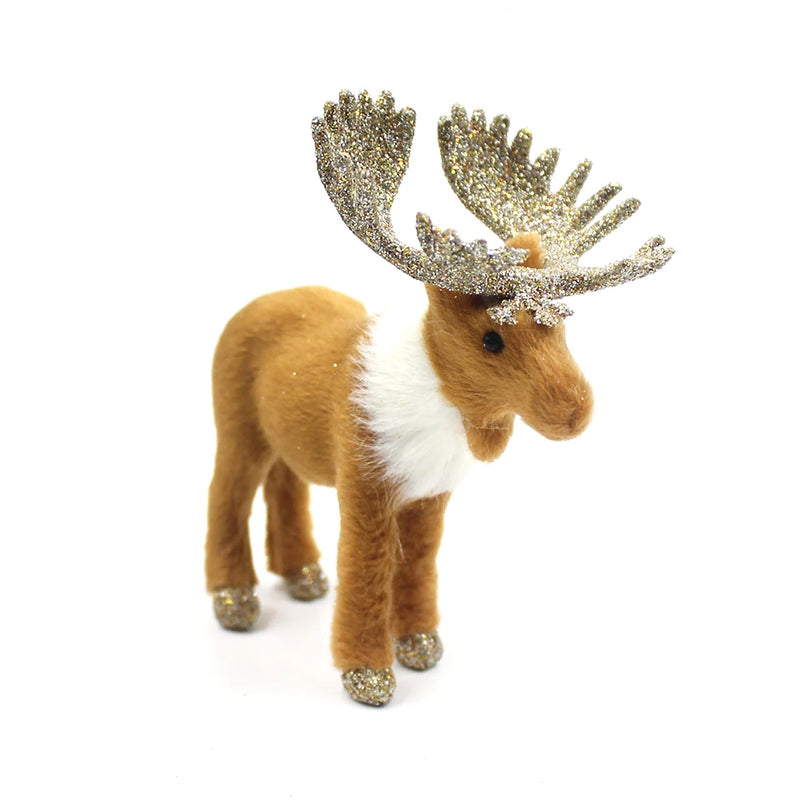 Simulation Christmas Deer Model Favor Xmas Home Decoration Craft Ornaments Display Table Reindeer Elk Animal Miniatures Kid Gift