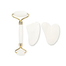 Gesichtsroller-Set aus weißem Kristall-Jadestein, gegen Falten, Facelifting, Gua Sha Massagegerät, Gesichts-Massagetool, Naturstein-Roller-Set, Schönheitspflege