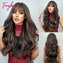 Burgundy Dark Red Synthetic Wigs Long Wavy Wine Red Cosplay Wig with Bangs for Women Natural Body Wave Halloween Heat Resistant