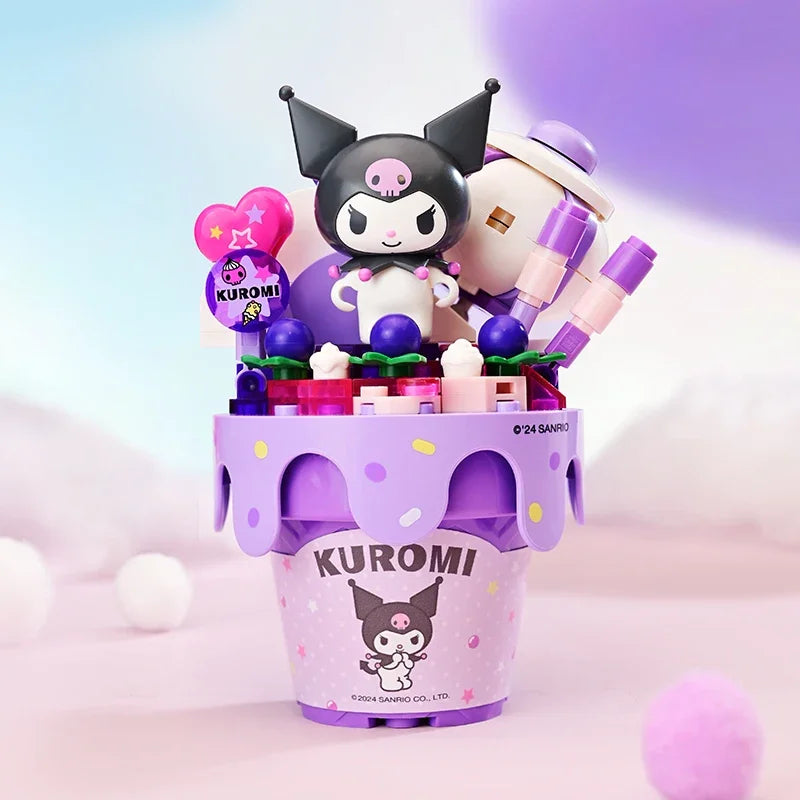 Sanrio Series Ice Cream Cone Building Blocks Hello Kitty Kuromi Pochacco Cinnamoroll Bricks Model Desktop Display Kids Toys Gift