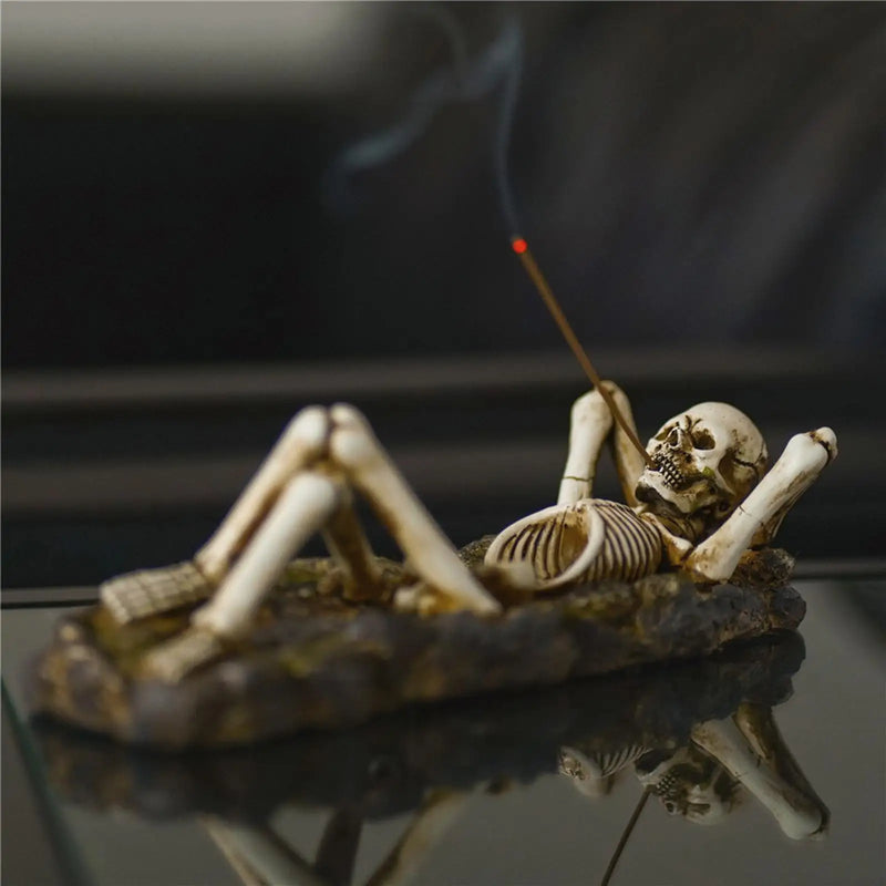 Incense Burner Skull Figurine Sculpture Incense Stick Holder Decor Gifts