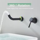 Black Basin Faucet Wall Mounted Gold 360° Rotating Bathroom Sink Faucets Embedded Hot Cold Water Mixer Tap Dual Hole Basin Crane