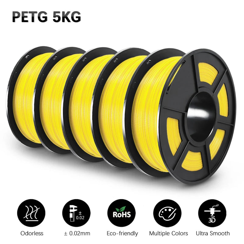SUNLU PETG 1KG 3D Filament 1.75MM 5Rolls Arranged Neatly No Knots No Bubble Bright Color Exo-Friendly Good Toughness