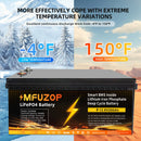 MFUZOP LiFePO4 200Ah 12V Lithium Battery with Over 10 Years Life and Max. 15000 Cycles, 2560Wh Load Performance, 100A BMS
