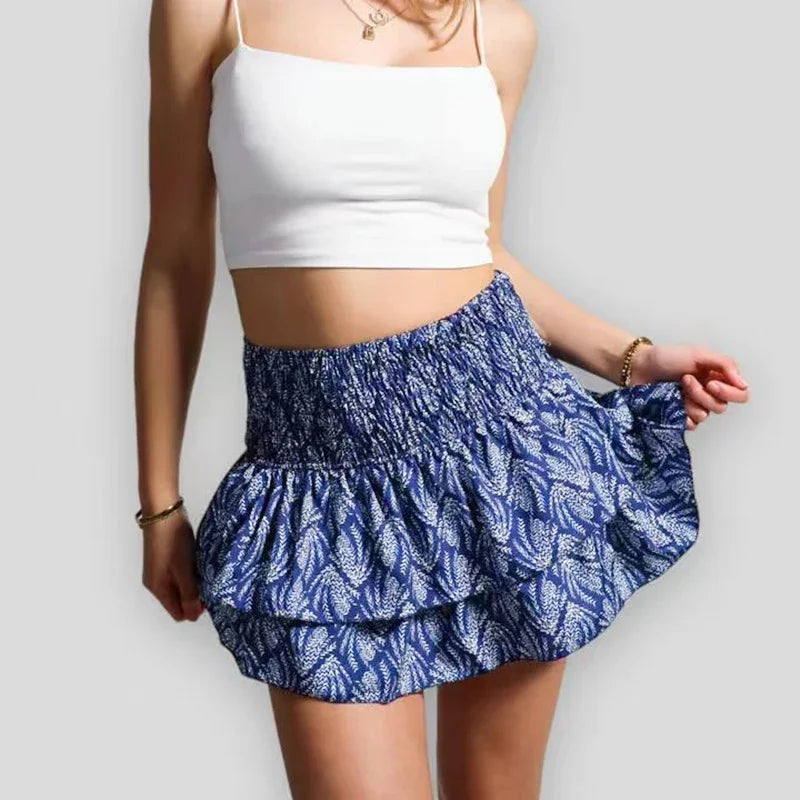C.New S 2023 Hot Selling Womens Sexy Fashion Skirt Pleated Ruffle Printed Vintage Skirt For Ladies Vestido De Mujer