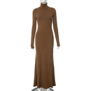 Cryptographic Fall Winter Turtleneck Elegant Long Sleeve Maxi Dress Outfits for Women Casual Fashion Bodycon Dresses Vestido