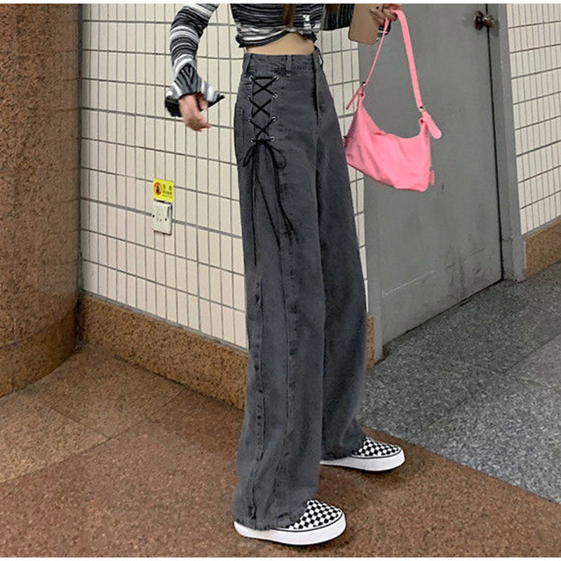 Meqeis harajuku hollow out Chain design Slim jeans woman 2021 high waist leisure streetwear Commute high quality strgight pants