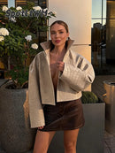 Retro Crocodile Pattern Short Women's Leather Jacket High Collar Zipper Loose Long Sleeve Jackets 2026 Lady Street Daily Wear