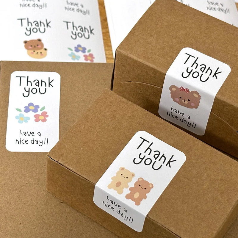 100Pcs Cute Thank You Stickers for Small Business Cake Dessert Packaging Gift Sealing Decor Labels “Thank You Have A Nice Day ”