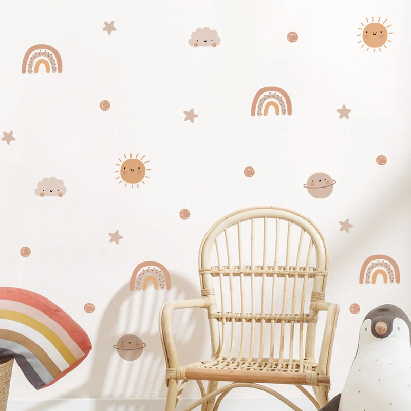 Cartoon Cute Rainbow Sun Watercolor Nursery Stickers Removable Wall Decals Art Print Kids Boys Room Interior Home Decor