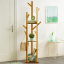 Bamboo Corner Tree Coat Rack Stand  Clothes Hanger with Hooks and Shelves