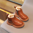 Winter Kids Boys Girls Fashion Boots British Style Zipper Velvet Warmth Non-Slip Short Boots Anti-slip Children Leather Shoes