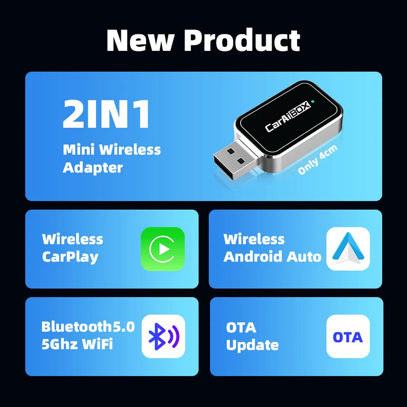 CarAIBOX 2in1 Wireless CarPlay Adapter Wireless Android Auto Dongle Box For Car Radio with Wired CarPlay