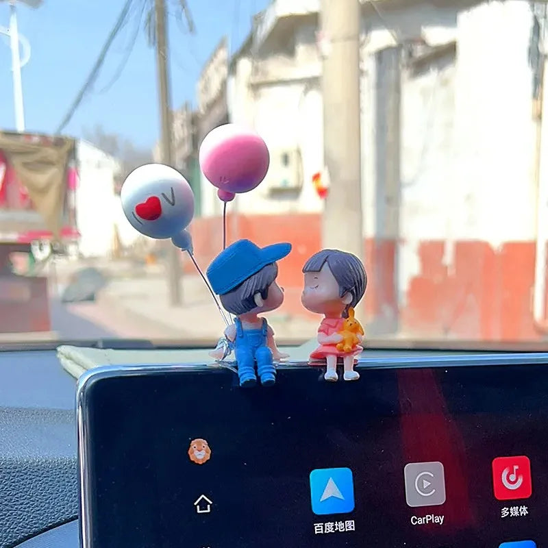 Cute Cartoon Couples Car Decoration Accessories Romantic Figurines Balloon Ornament Auto Interior Dashboard Accessories Gifts