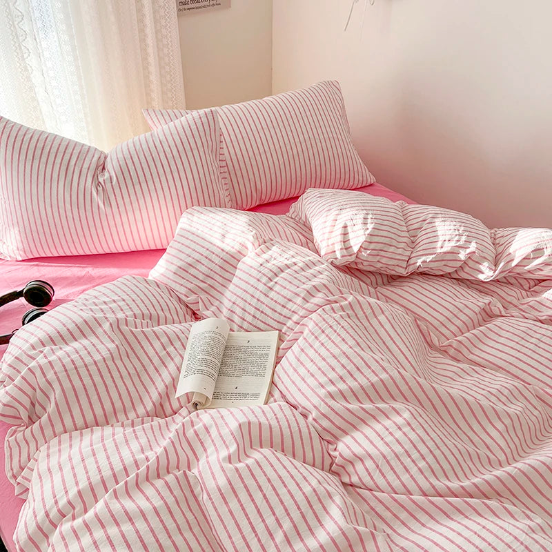 Stripe Style Duvet Cover Pillowcase with Bedsheet Soft Bed Linen Sets Skin-friendly Bedding Set for Home постельное бельё набор