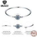BISAER 925 Sterling Silber Dämonenauge Armbänder Blau Böse Augen Armreifen Pavefassung Zirkon 17-21CM für Damen Party Feiner Schmuck
