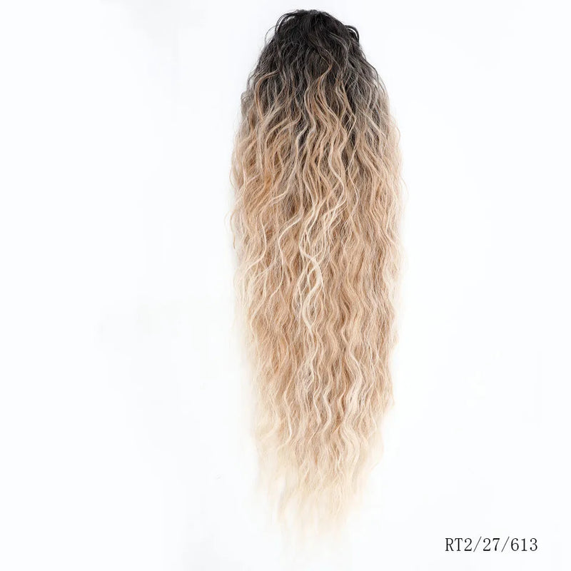 Synthetic 26 Inches 170g Wrap Ponytail Long Water Wave Curly Hair Extensions Hairpieces Pony Tail Fake Hair Heat Resistant