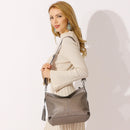 Zency Leather handbags Genuine For Women Fashion Tassel Hobo Bag Crossbody Plain Color Real Cowhide Leather Large Shopper Bag