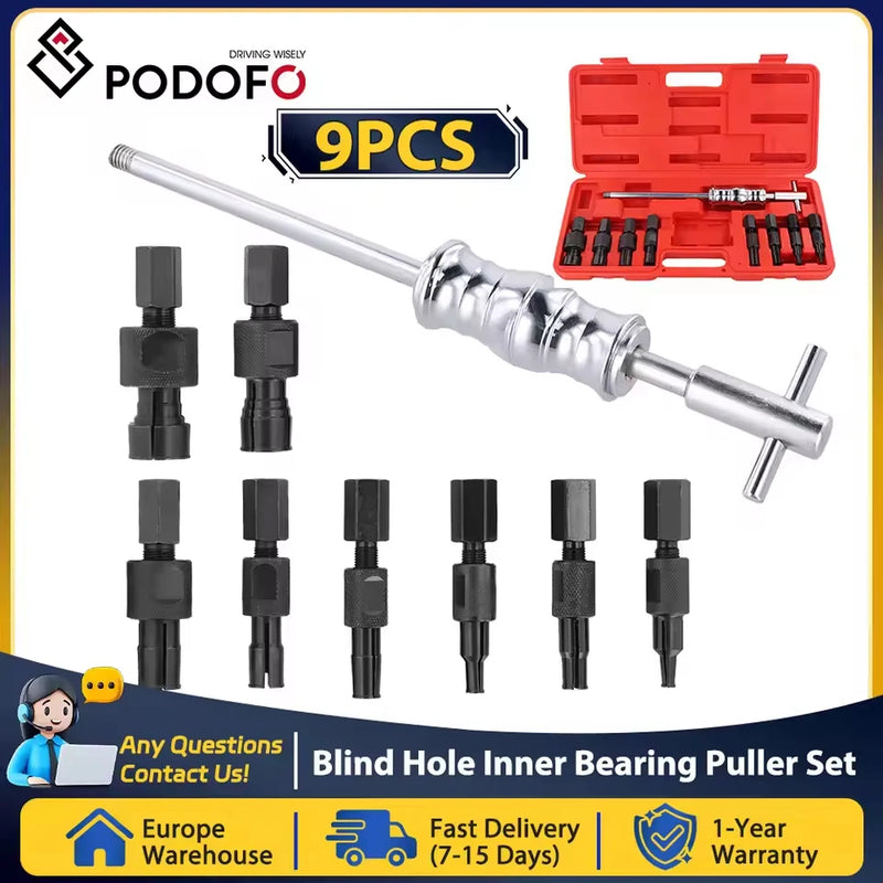 Podofo 9pc Blind Hole Inner Bearing Puller Set Remover Slide Hammer Internal Kit 8-32mm