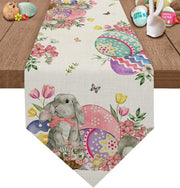 Bunny Eggs Flower Tulip Easter Linen Table Runners Dresser Scarf Table Decor Washable Kitchen Dining Coffee Table Runners Decor