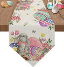 Bunny Eggs Flower Tulip Easter Linen Table Runners Dresser Scarf Table Decor Washable Kitchen Dining Coffee Table Runners Decor