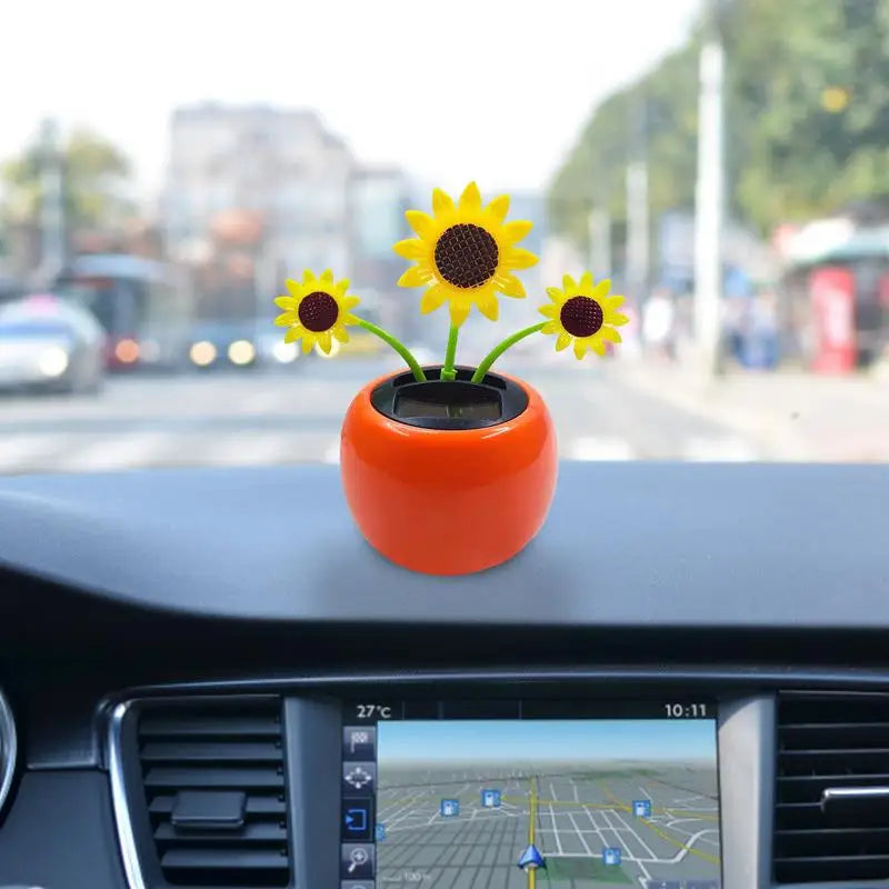 Car Solar Moving Head Flower Solar Dancing Sunflower Toy Solar-Powered Automatic SwingApple Blossom Car Office Decor Ornament