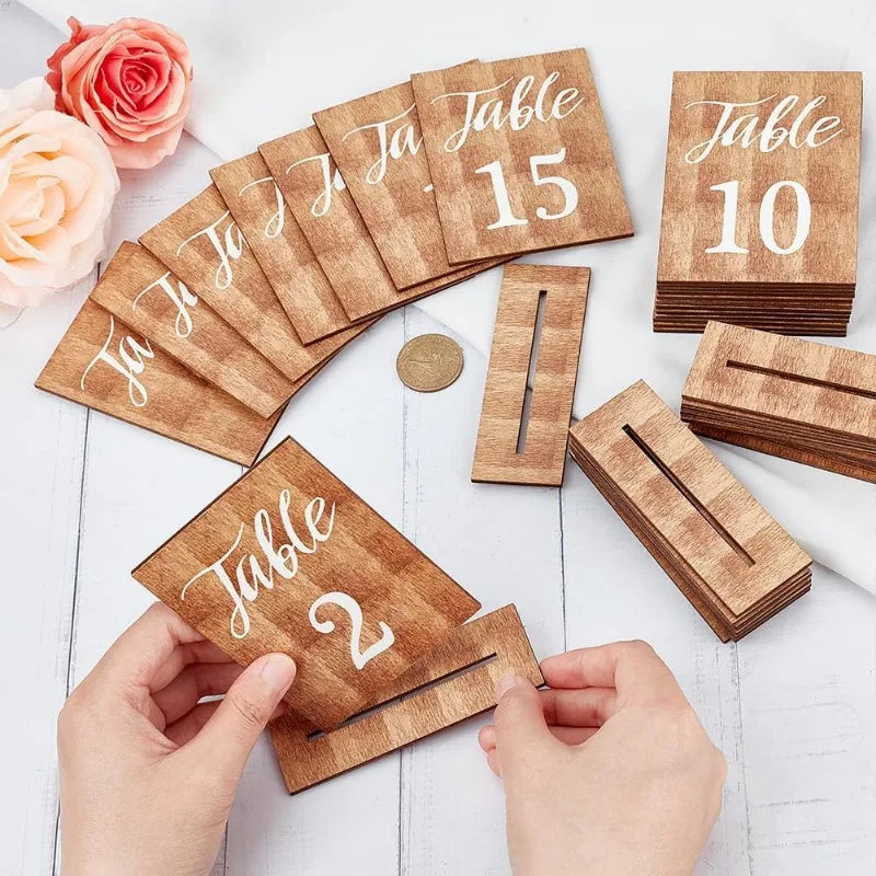 20 Sets Table Numbers Rectangle Wooden Sign Wedding Table Numbers with Wooden Base Rustic Wedding Centerpieces for Reception