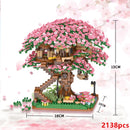 DIY Purple Romantic Cherry Blossom Flower Pink Tree House Train Assembly Building Blocks Classic Model Bricks Sets Kid