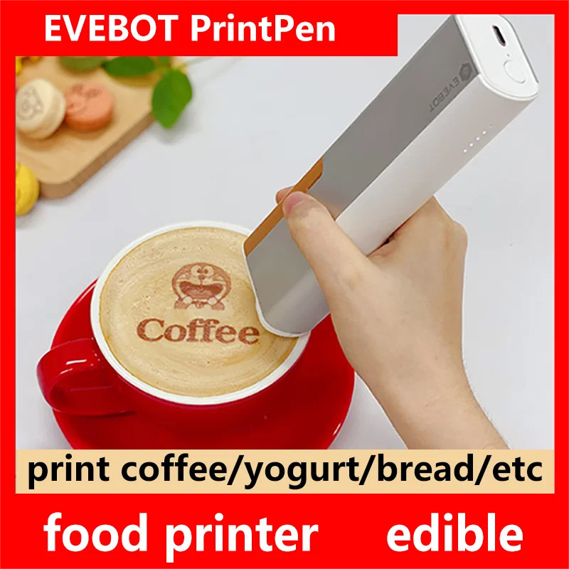 EVEBOT Printpen Food-Specific Handheld Printer Bread Coffee Milk Tea Biscuit Pattern Logo Smart Portable Mini Small Print