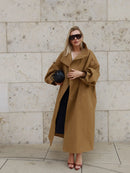 Lady Oversized Long Trench Women Coat Stand Collar Single Breasted Loose Wide Sleeve Casual Coats New Autumn Winter Chic Jackets